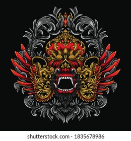 artwork illustration and t-shirt design barong engraved ornament premium vector