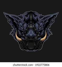 artwork illustration   t  shirt design boar gas mask