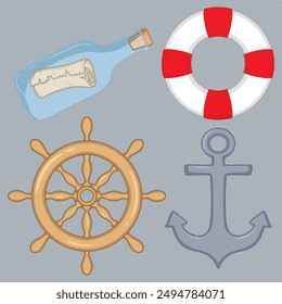 artwork illustration and T-shirt design 
buoy anchor and pirate map bundle vector	