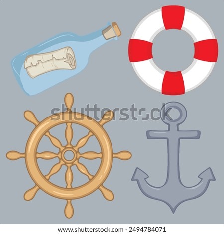 artwork illustration and T-shirt design 
buoy anchor and pirate map bundle vector	