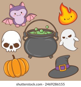 artwork illustration and T-shirt design cute halloween character bundle vector