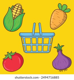 artwork illustration and T-shirt design cute vegetables shopping stuff bundle	