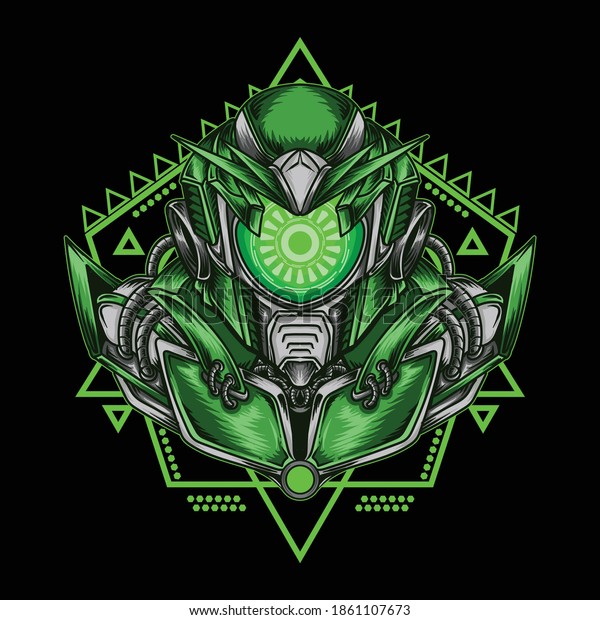 artwork illustration and t-shirt\
design cyclops robot head with sacred geometry premium\
vector