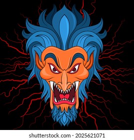 artwork illustration and t-shirt design devil mask engraving ornament premium vector