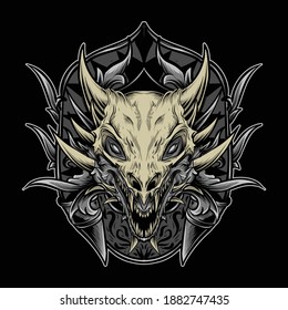 ilustración de arte y diseño de camisetas dragón adorno adorno de cabeza de dragón vector premium