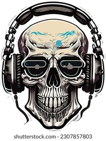 Artwork illustration and t-shirt design funny skull engraving ornament, white background
