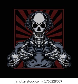 artwork illustration and t-shirt design gamer skull premium vector