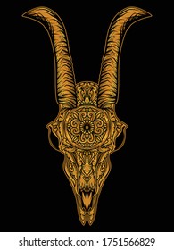 artwork illustration and t-shirt design golden goat skull premium vector