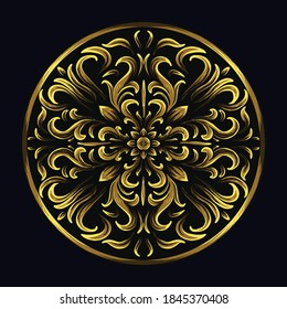 artwork illustration and t-shirt design golden circle engraving ornament premium vector