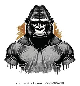 Artwork illustration and t-shirt design gorilla on white background
