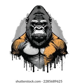 Artwork illustration and t-shirt design gorilla on white background
