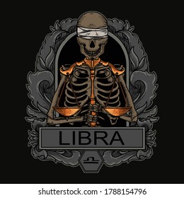 artwork illustration and t-shirt design libra skeleton zodiac premium vector 