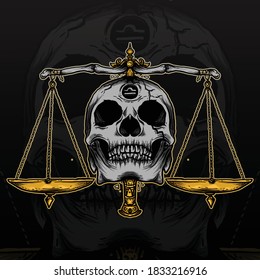 artwork illustration and t-shirt design libra skull zodiac premium vector