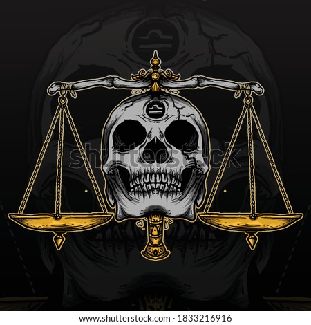 artwork illustration and t-shirt design libra skull zodiac premium vector