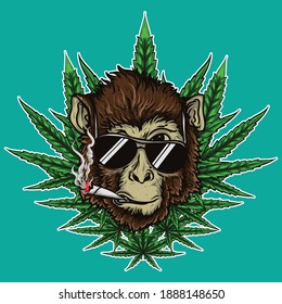 artwork  illustration and t-shirt design monkey smoking hemp premium vector