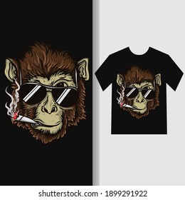 artwork illustration and t-shirt design monkey smoking premium vector