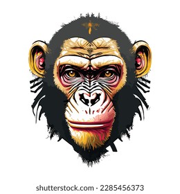Artwork illustration and t-shirt design monkey face on white background