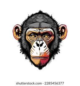 Artwork illustration and t-shirt design monkey face on white background