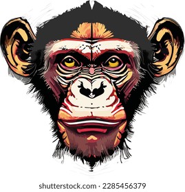 Artwork illustration and t-shirt design monkey face on white background