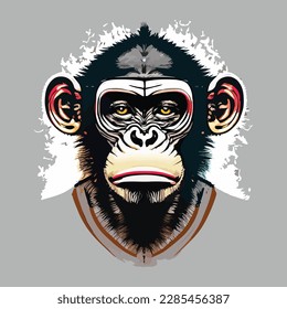 Ilustración de arte y diseño de camisetas cara de mono sobre fondo blanco