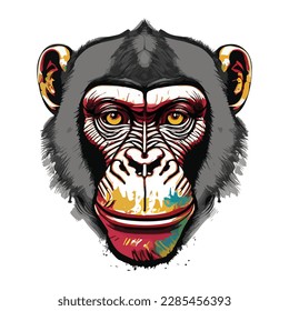 Artwork illustration and t-shirt design monkey face on white background