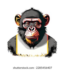Artwork illustration and t-shirt design monkey face on white background