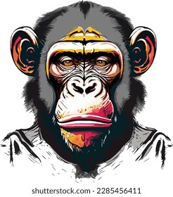 Artwork illustration and t-shirt design monkey face on white background