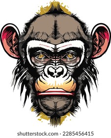Artwork illustration and t-shirt design monkey face on white background