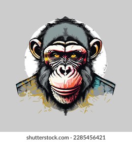 Artwork illustration and t-shirt design monkey face on white background
