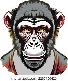Ilustración de arte y diseño de camisetas cara de mono sobre fondo blanco