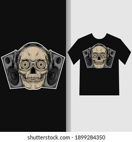 artwork illustration and t-shirt design music skull premium vector