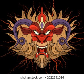 artwork illustration and t-shirt design oni mask engraving ornament premium vector