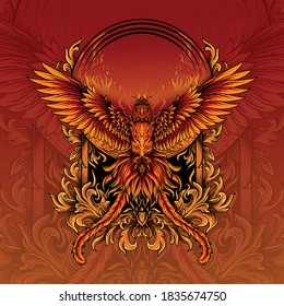 artwork illustration and t-shirt design phoenix engraved ornament premium vector