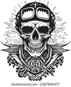 Artwork illustration and t-shirt design Pilot skull engraving ornament, white background
