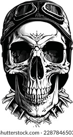 Artwork illustration and t-shirt design Pilot skull engraving ornament, white background
