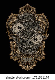 artwork illustration and t-shirt design pisces skull zodiac premium vector