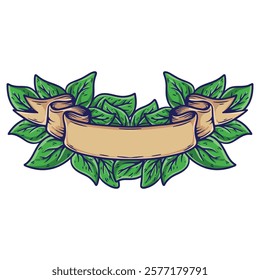 artwork illustration and t-shirt design ribbon bow with leaves engraving ornament premium vector	