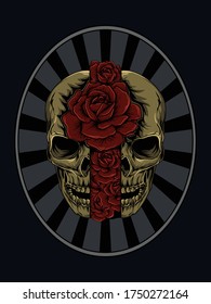 artwork illustration and t-shirt design roses in human skull premium vector