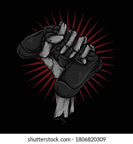 artwork illustration and t-shirt design skeleton hand with controller game premium vector 