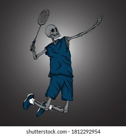 artwork illustration and t-shirt design skeleton badminton premium vector