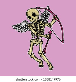 artwork  illustration and t-shirt design skeleton cupid premium vector