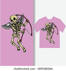 artwork illustration and t-shirt design skeleton cupid premium vector