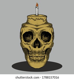 artwork illustration and t-shirt design skull birthday cake premium vector 