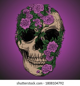 artwork illustration and t-shirt design skull and rose flower premium vector