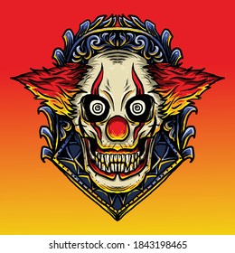 artwork illustration and t-shirt design skull clown engraving ornament premium vector