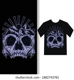 artwork illustration and t-shirt design skull mountain premium vector