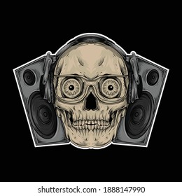 artwork  illustration and t-shirt design skull music premium vector