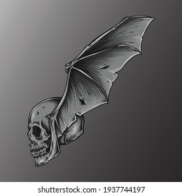 artwork illustration and t-shirt design skull bat wing