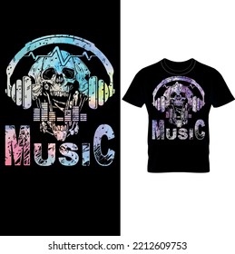 Artwork illustration and t-shirt design, skull music  vector,Eps file,2 water colour Design.