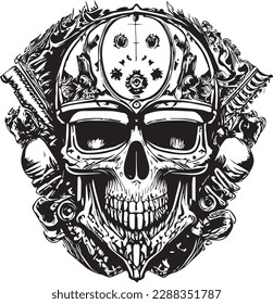 Artwork illustration and t-shirt design skull motorcycle engraving ornament